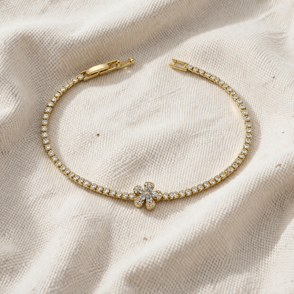 Floral Crystal Tennis Bracelet GWB -87