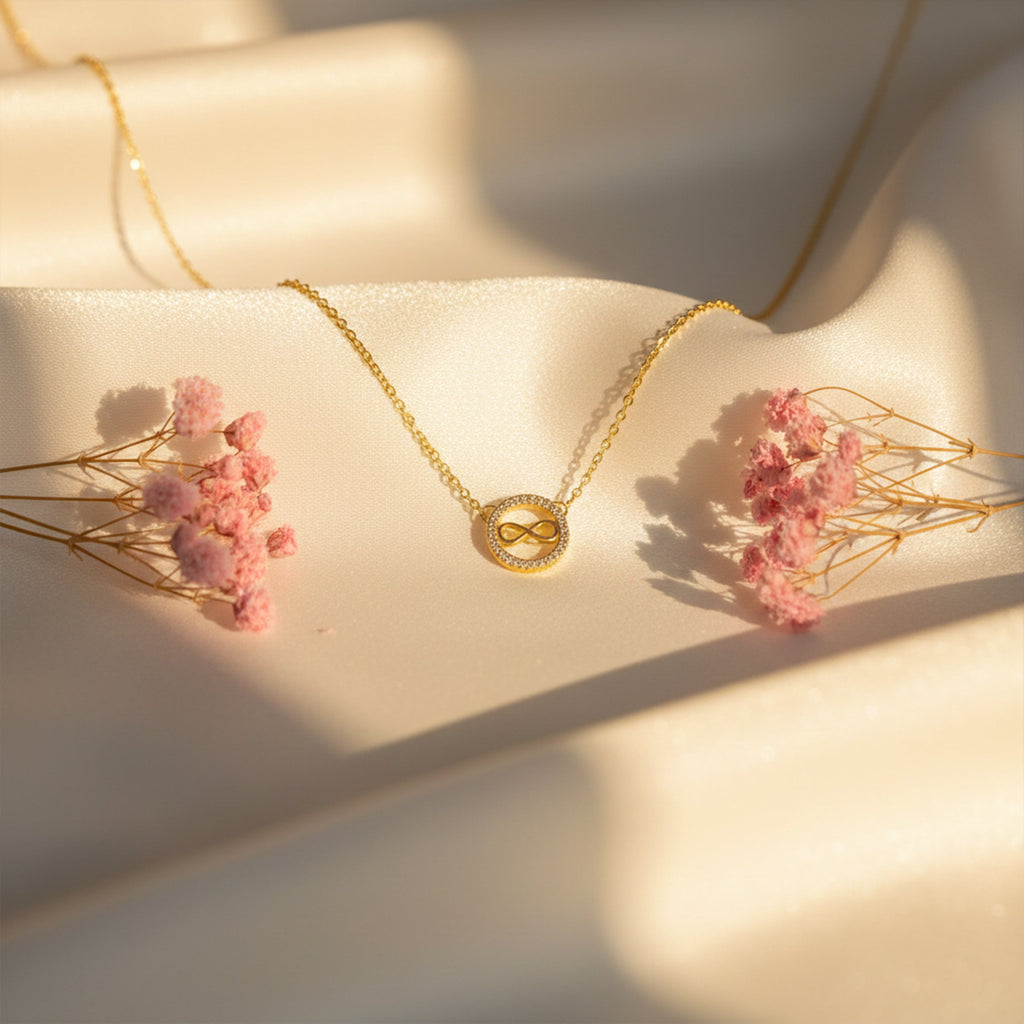 Golden Infinity Halo Charm Necklace GWN -50