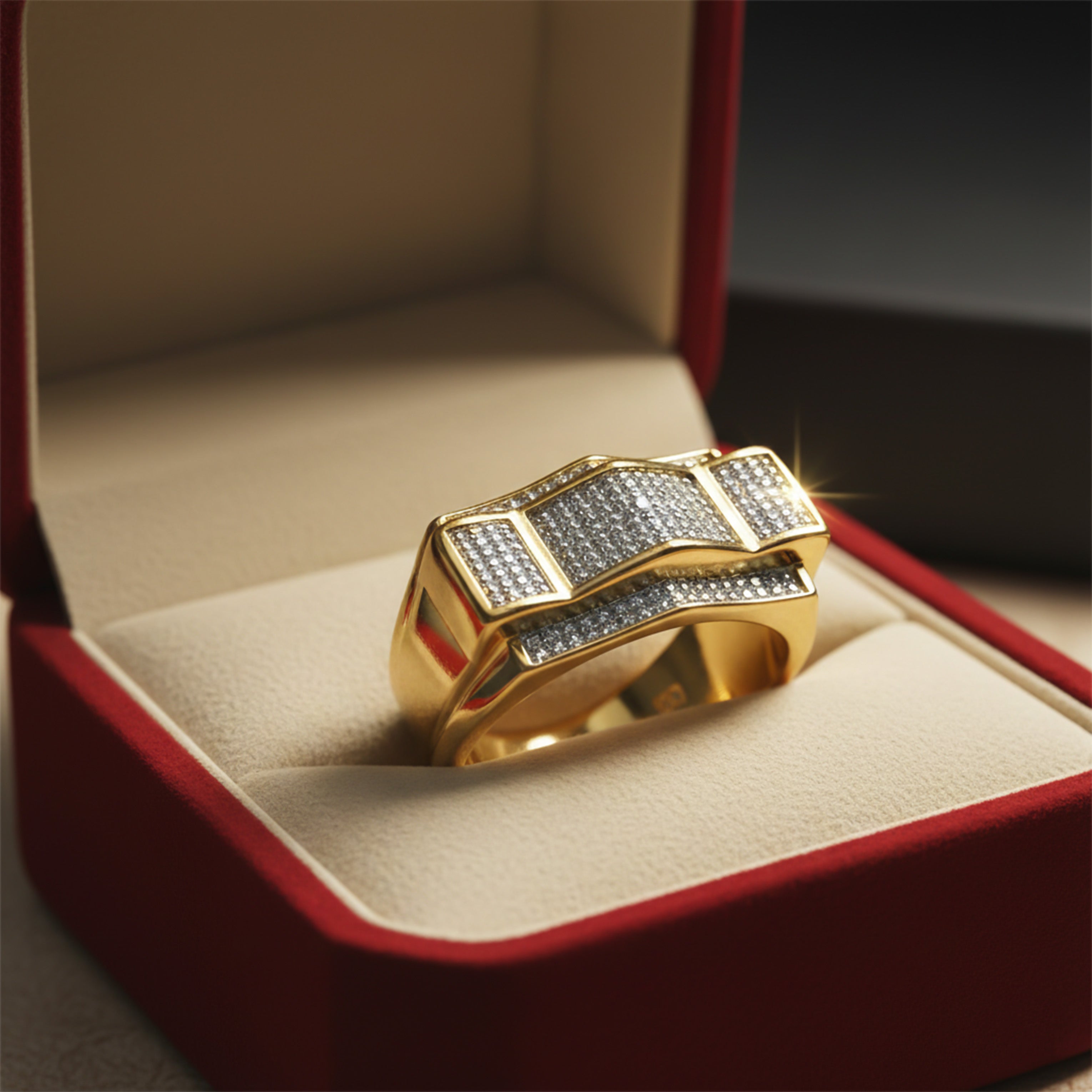 Men’s Gold-Tone Geometric Textured Ring GMR -15