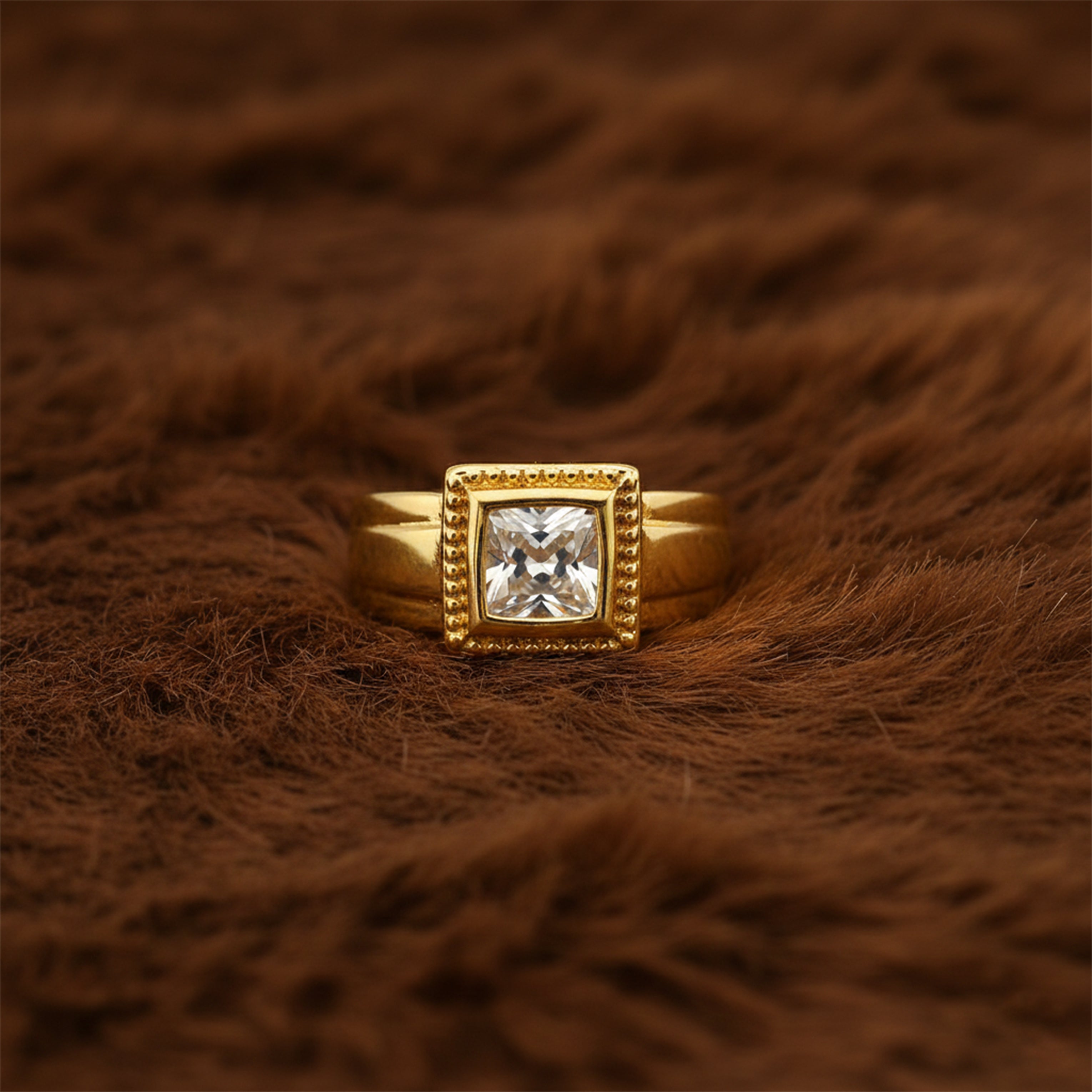 Men’s Gold-Tone Square Stone Ring GMR -24