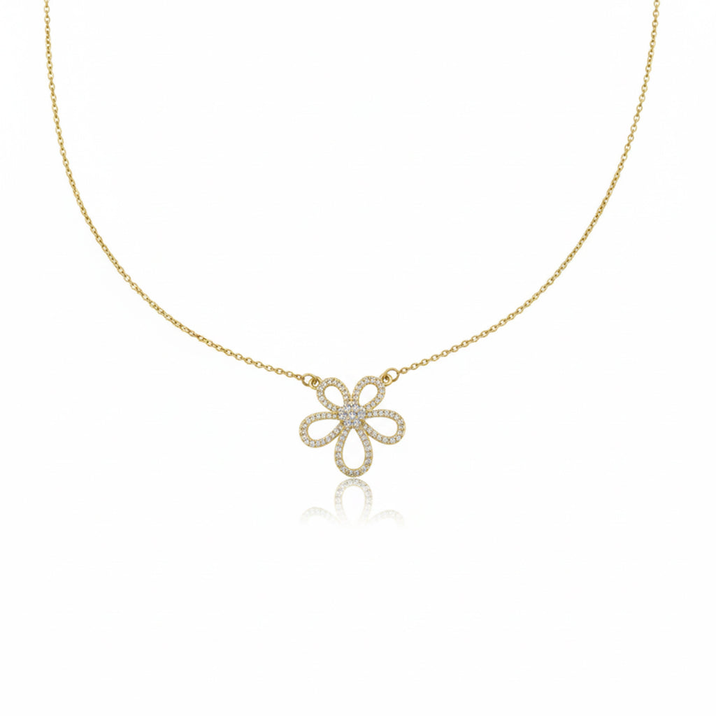 Gold Daisy CZ Pendant Necklace GWN -103