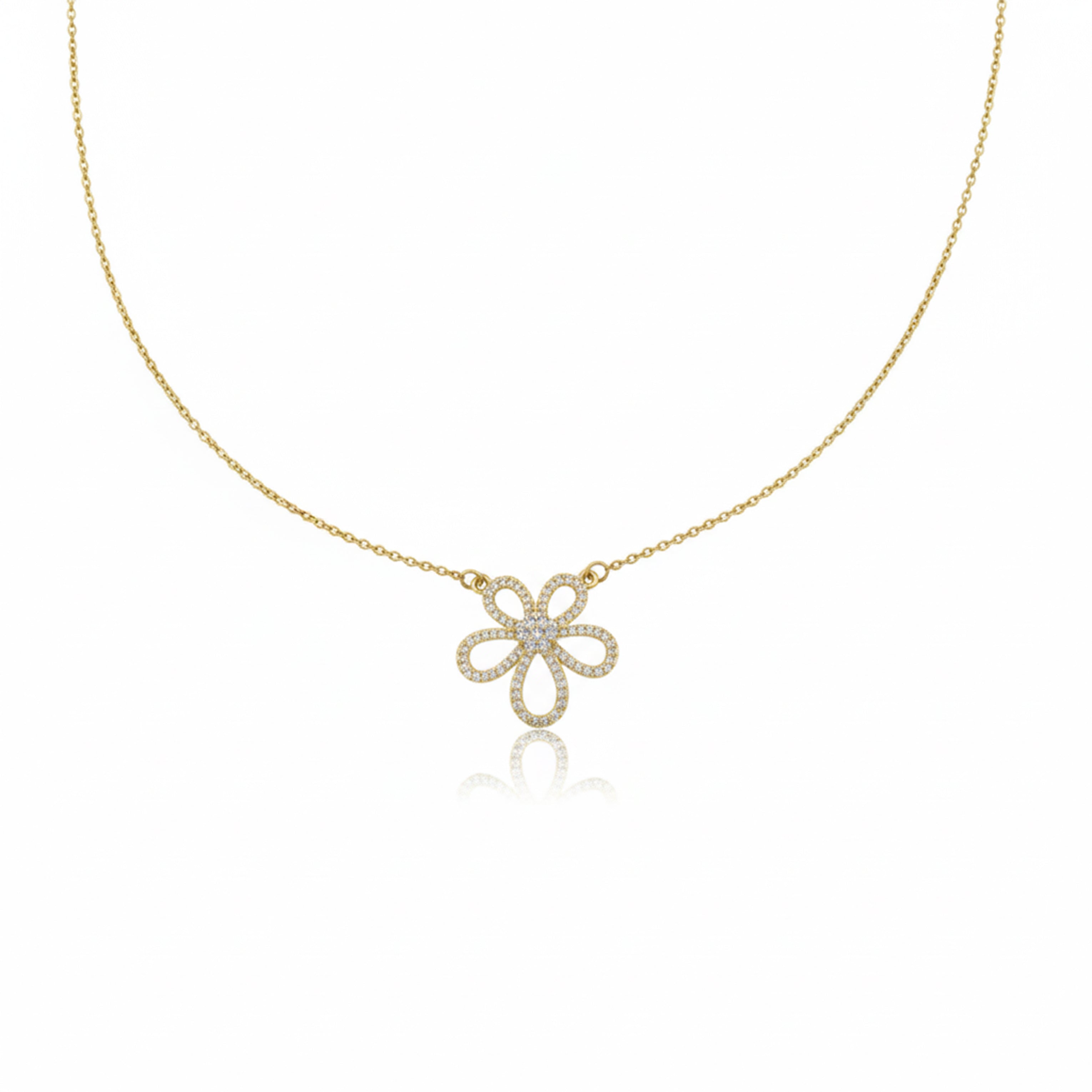 Gold Daisy CZ Pendant Necklace GWN -103