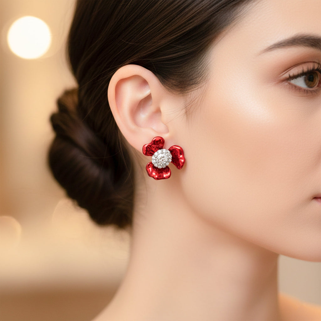 Ruby Bloom Crystal Stud Earrings GWE -84