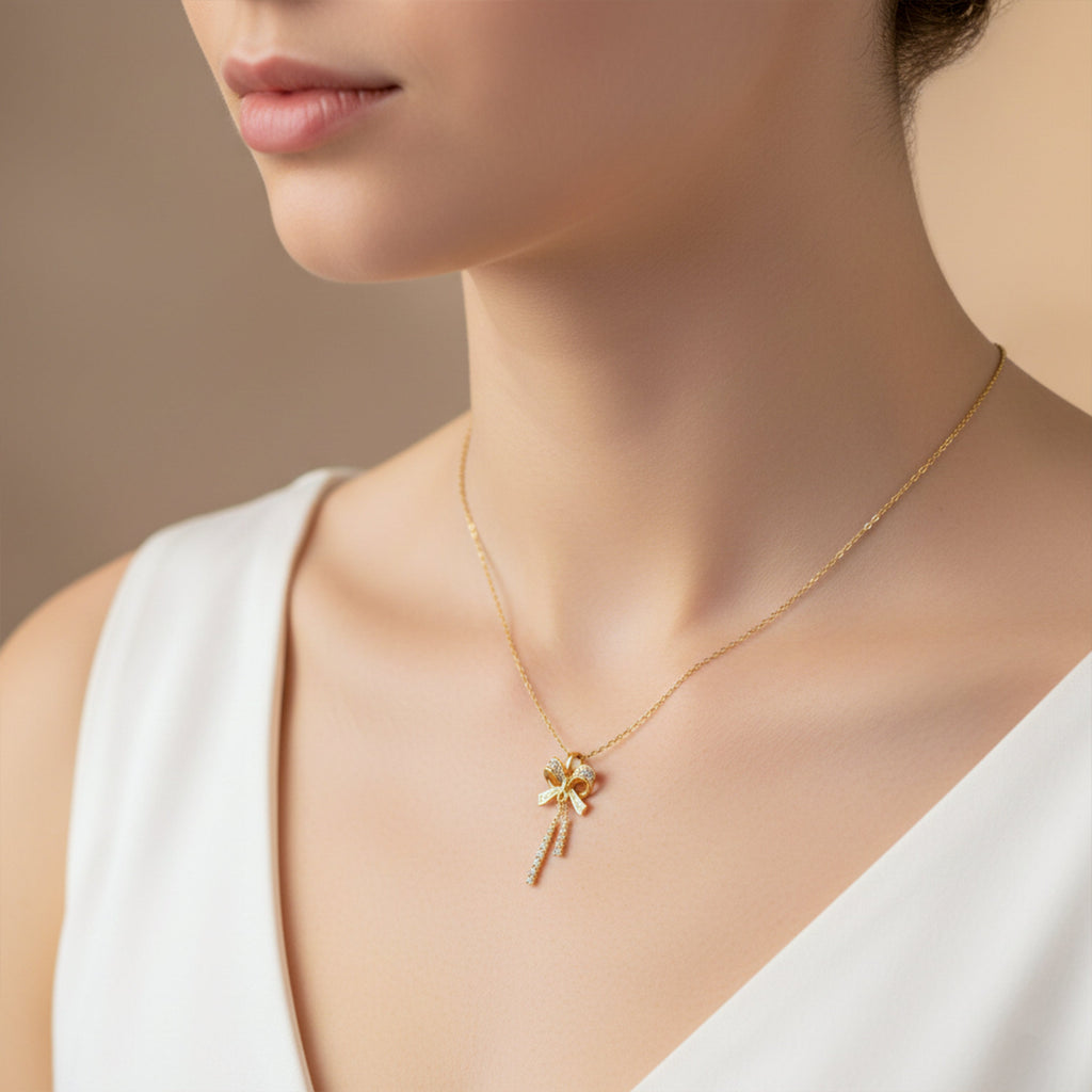 Golden Bow Tassel Pendant Necklace GWN -91