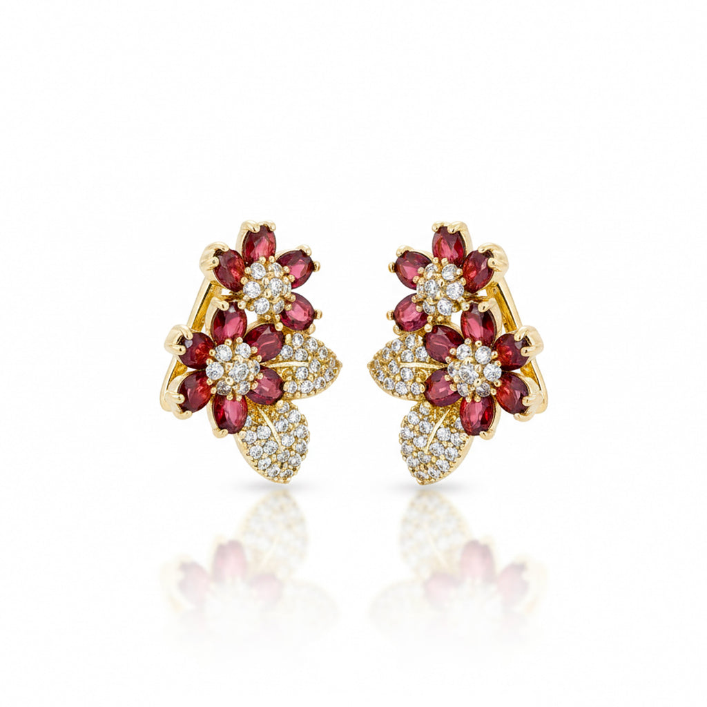 Red Floral Crystal Earrings GWE -131