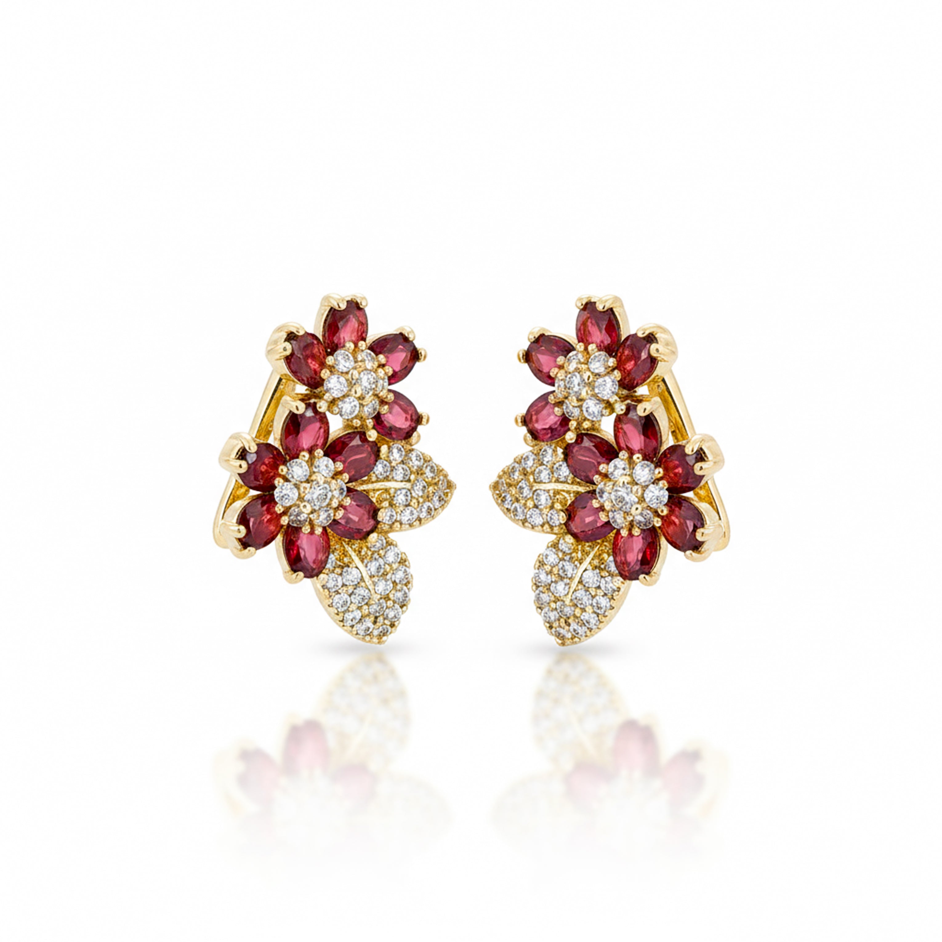 Red Floral Crystal Earrings GWE -131