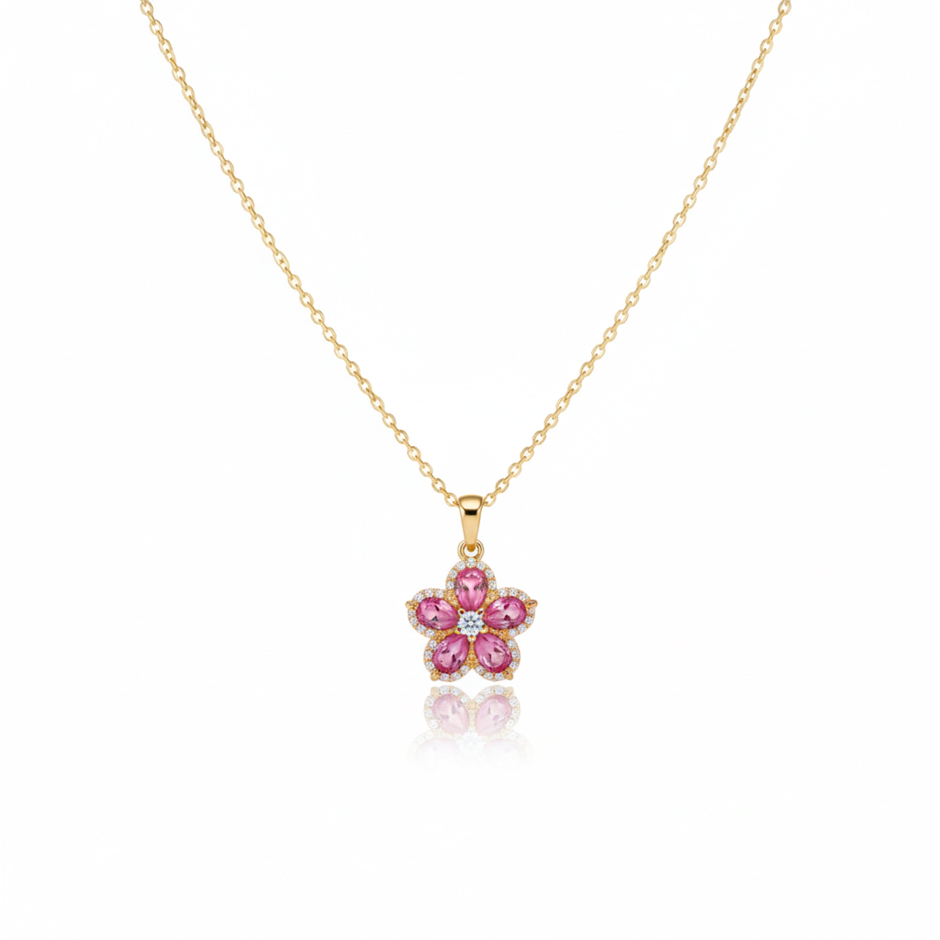 Pink Blossom Crystal Pendant Women Necklace GWN -123