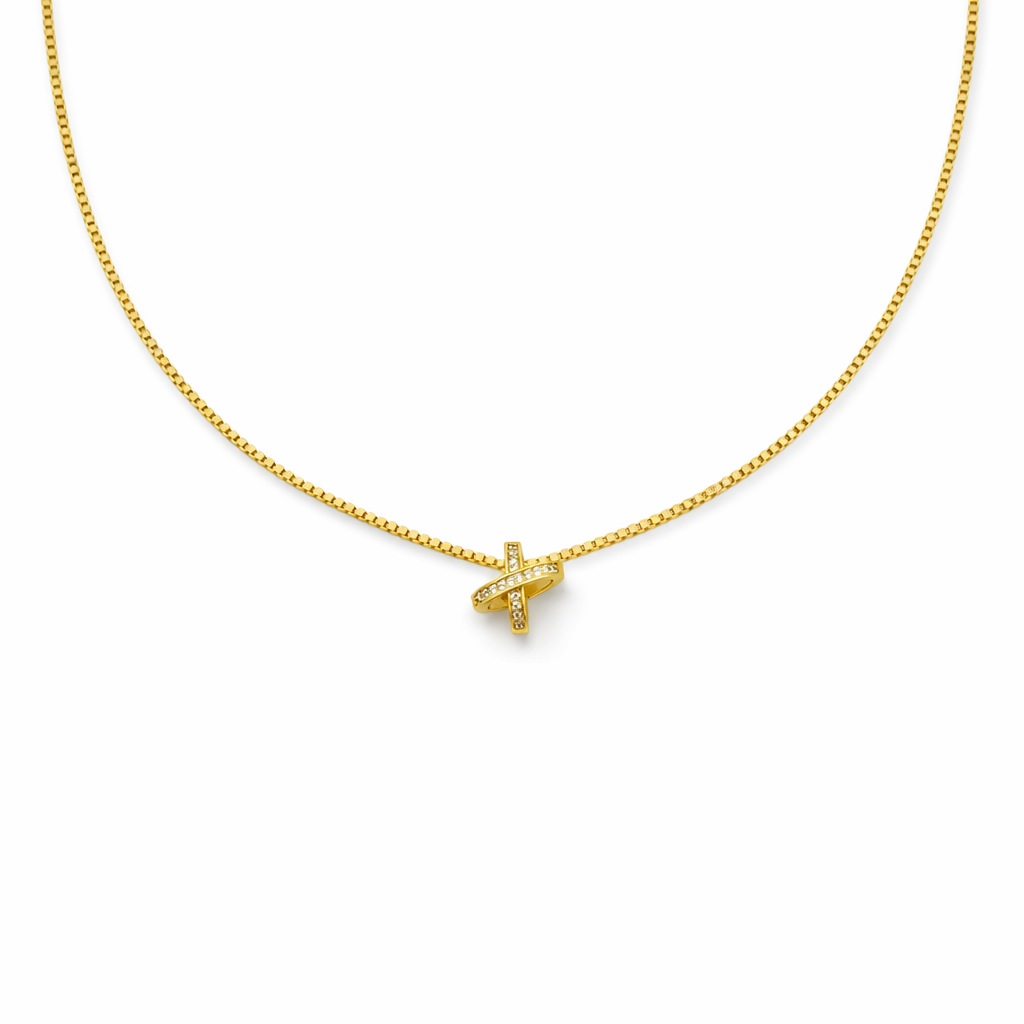 Golden Criss-Cross Spark Pendant Necklace GWN -59