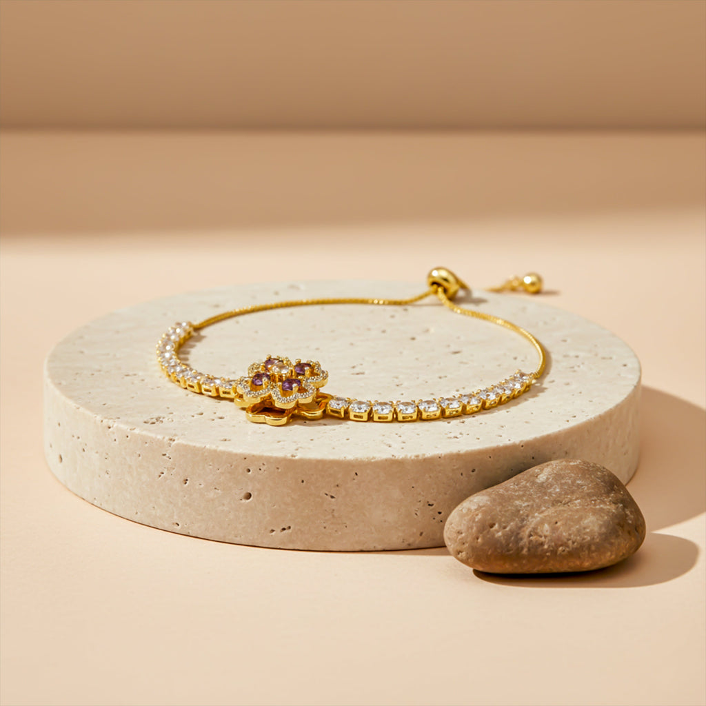 Gold Floral Adjustable Tennis Bracelet GWB -109
