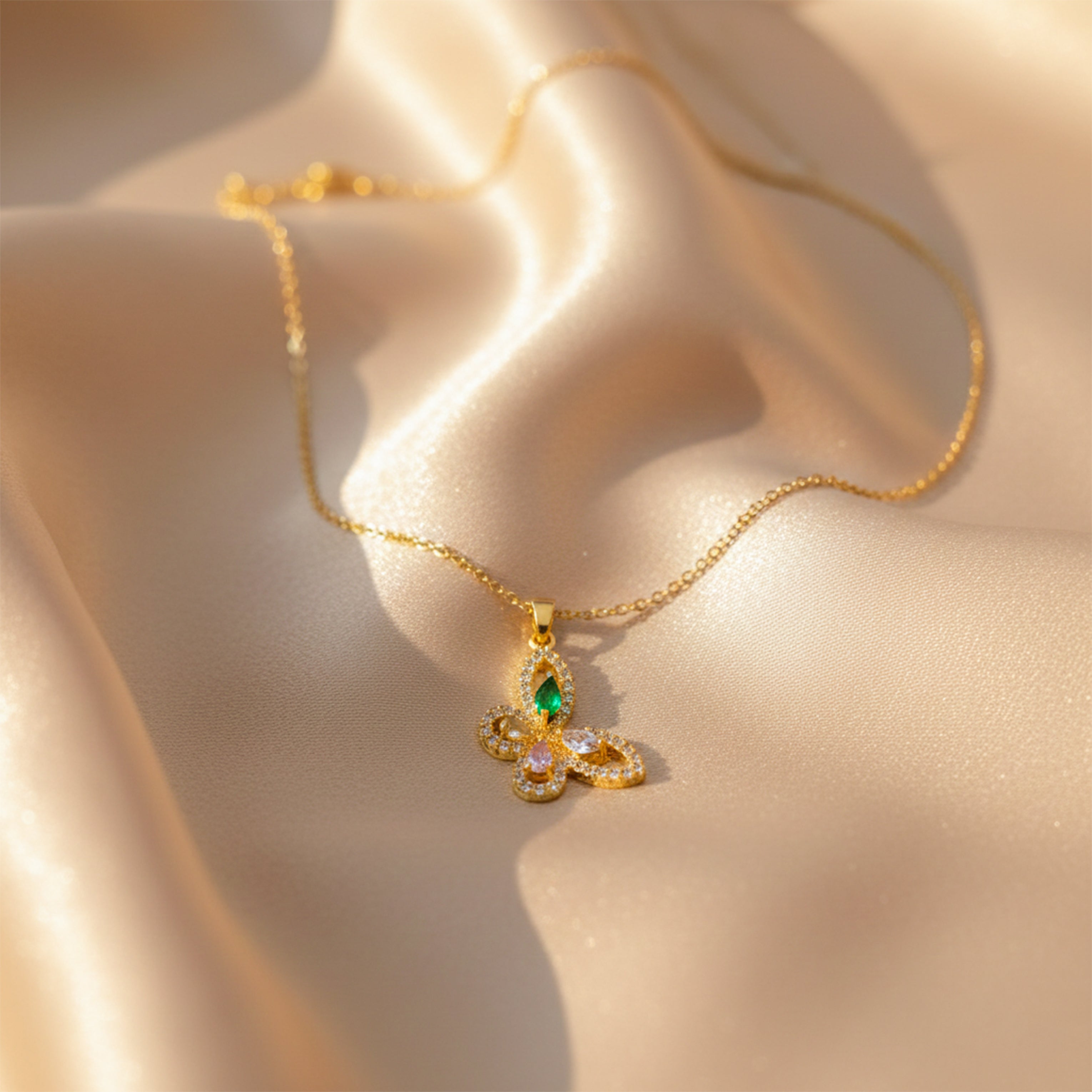 Multicolor Butterfly CZ Gold Necklace GWN -137