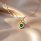 Emerald Green Floral CZ Pendant Necklace GWN -82