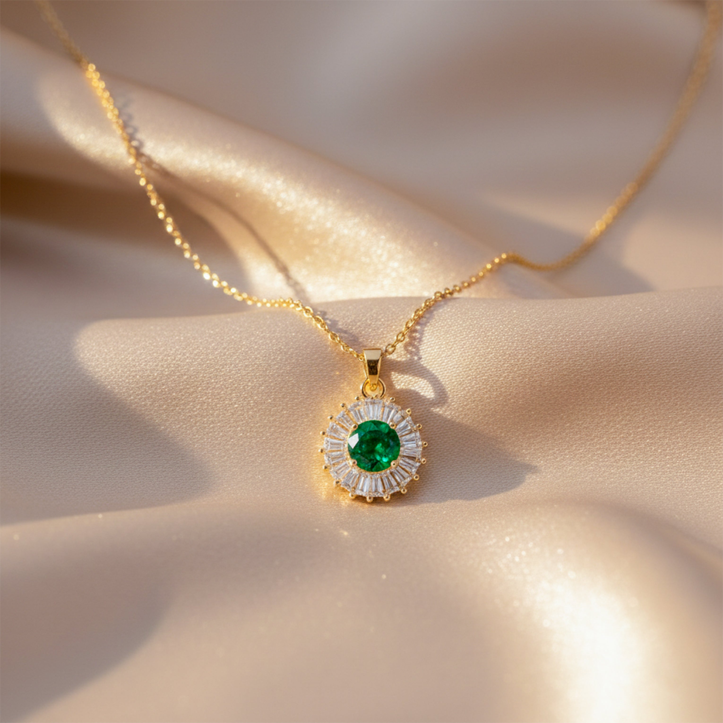Emerald Green Floral CZ Pendant Necklace GWN -82
