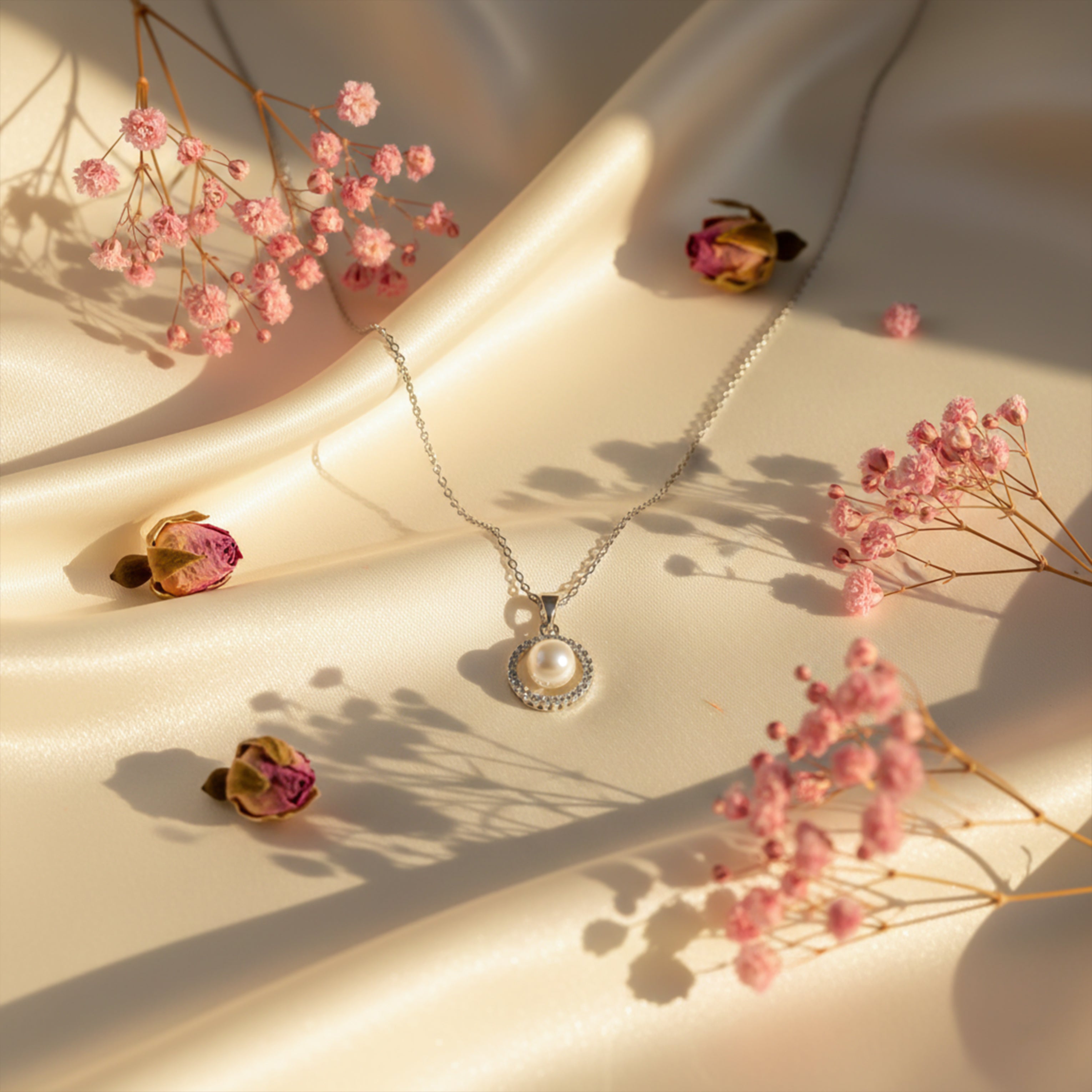 Silver Pearl Halo Grace Necklace GWN -58