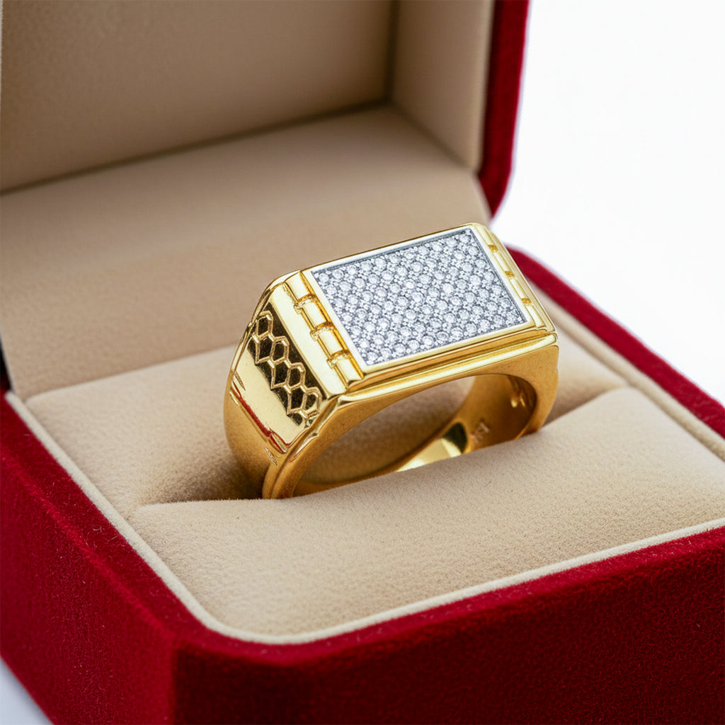 Men’s Gold-Tone Silver Textured Ring GMR -22