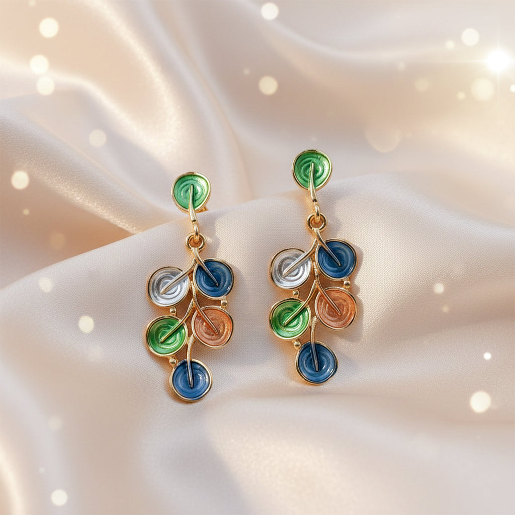 Multicolor Enamel Leaf Drop Earrings GWE -206