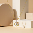 Classic Round Halo CZ Gold Necklace GWN -139