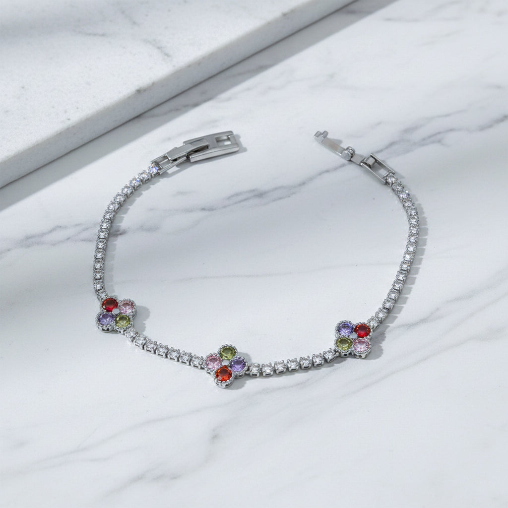 Multicolor Floral Accent Tennis Bracelet GWB -135