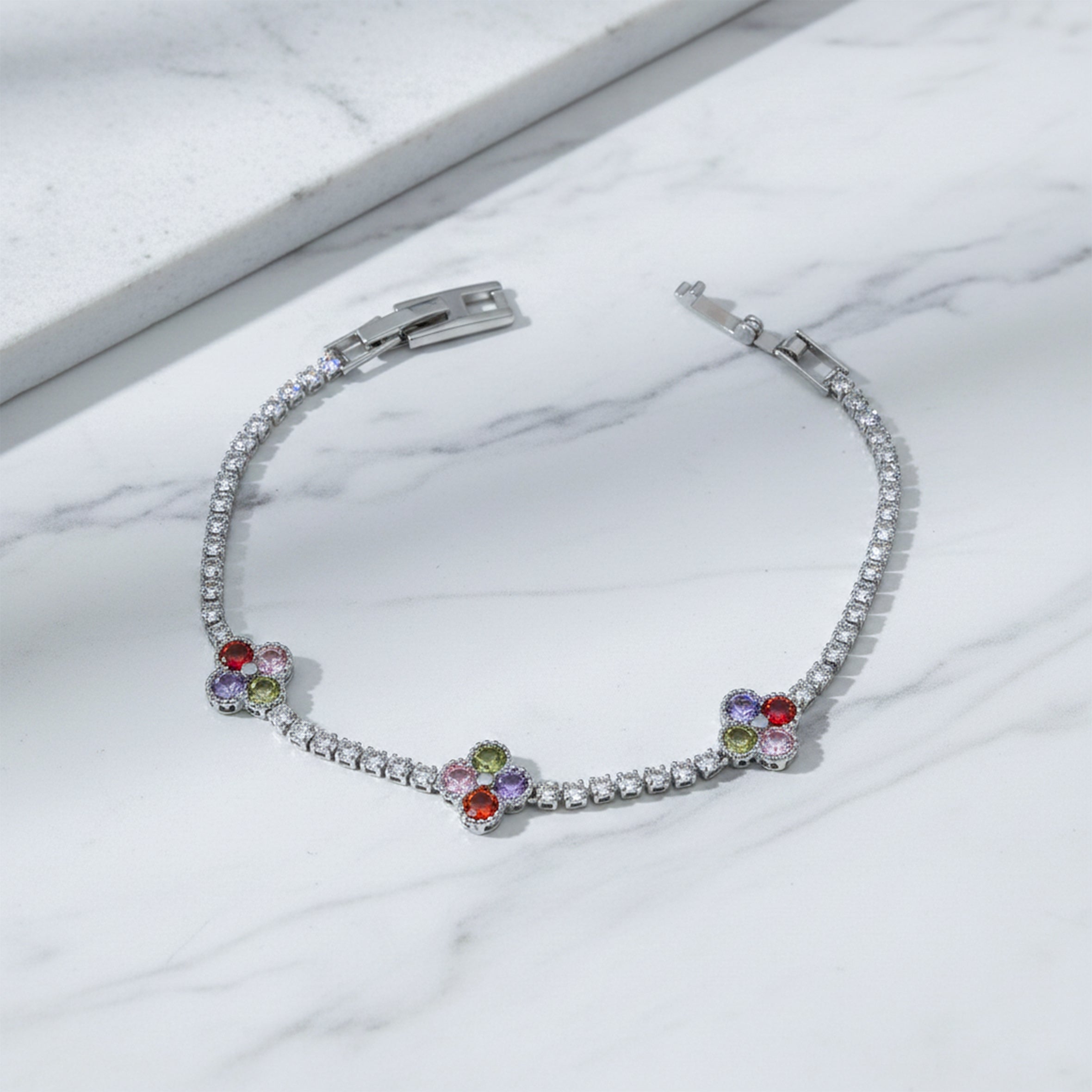 Multicolor Floral Accent Tennis Bracelet GWB -135