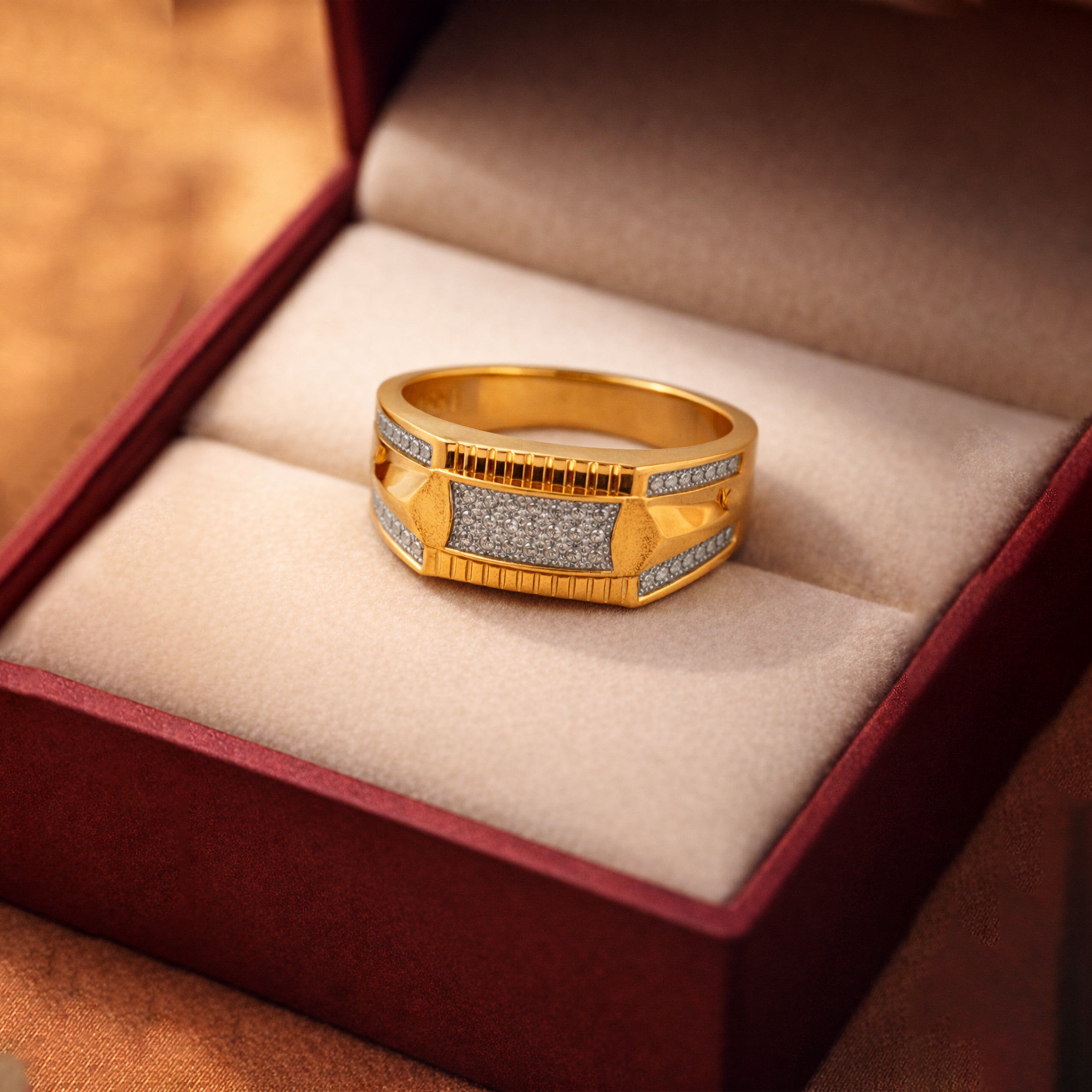 Men’s Gold-Tone Silver Accent Textured Ring GMR -30