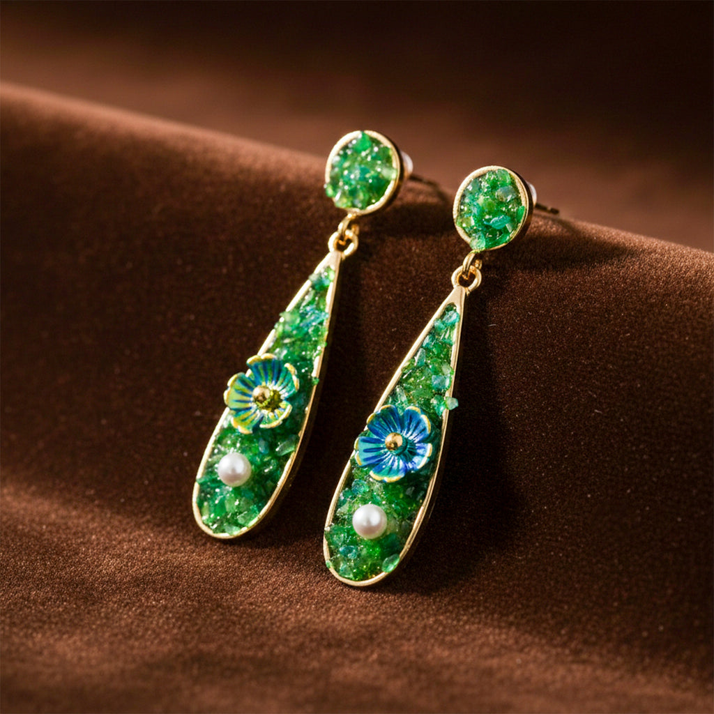 Green Stone Floral Earrings GWE -247