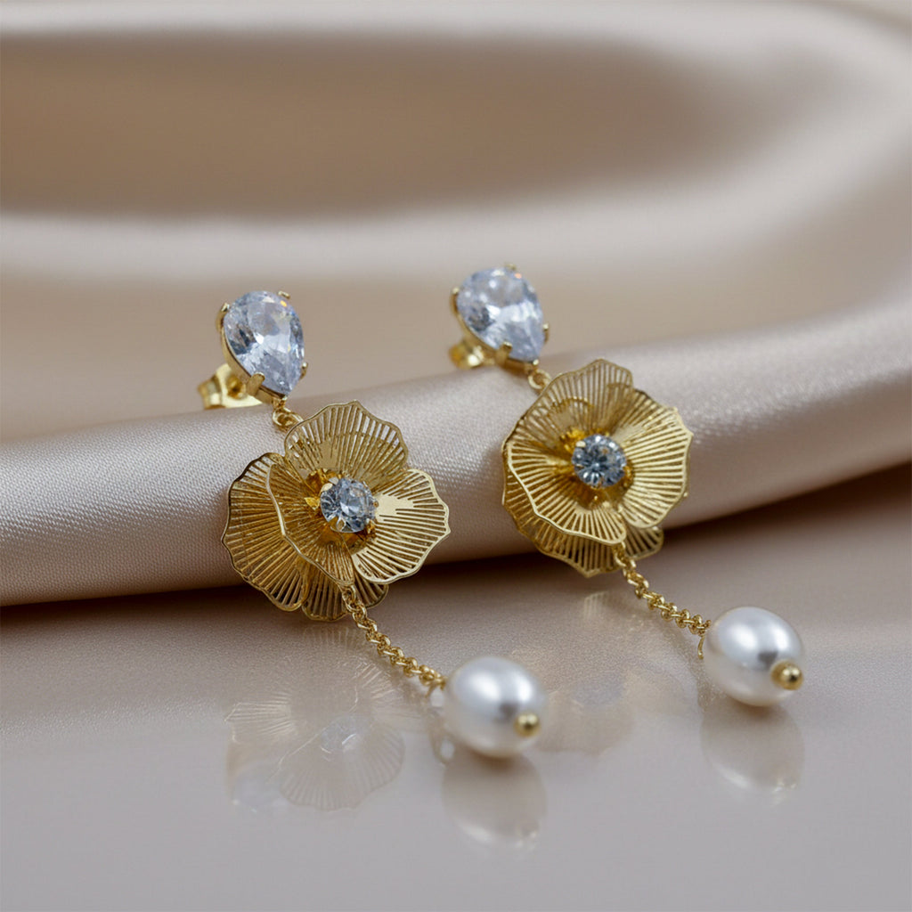 Drop Earrings with Crystal & Pearl Accent GWE -166