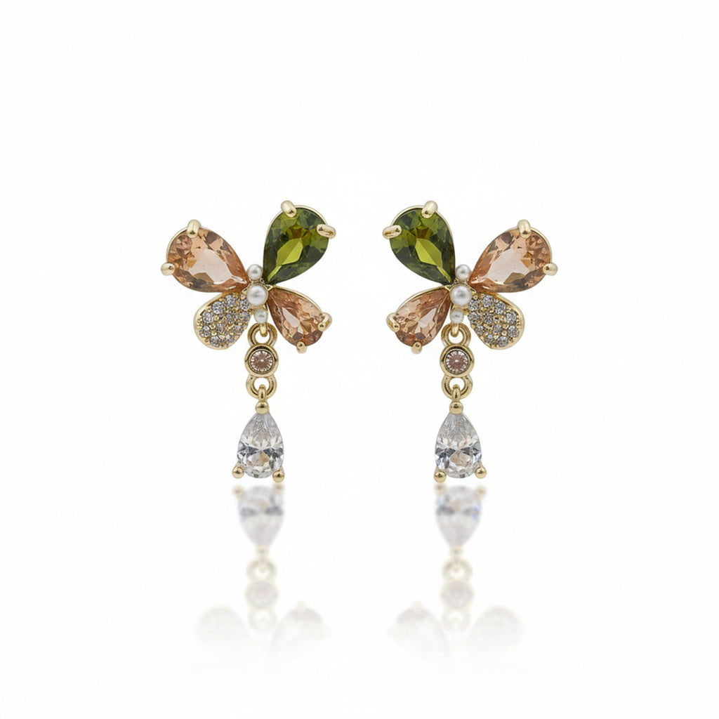 Floral Crystal Drop Earrings GWE -136