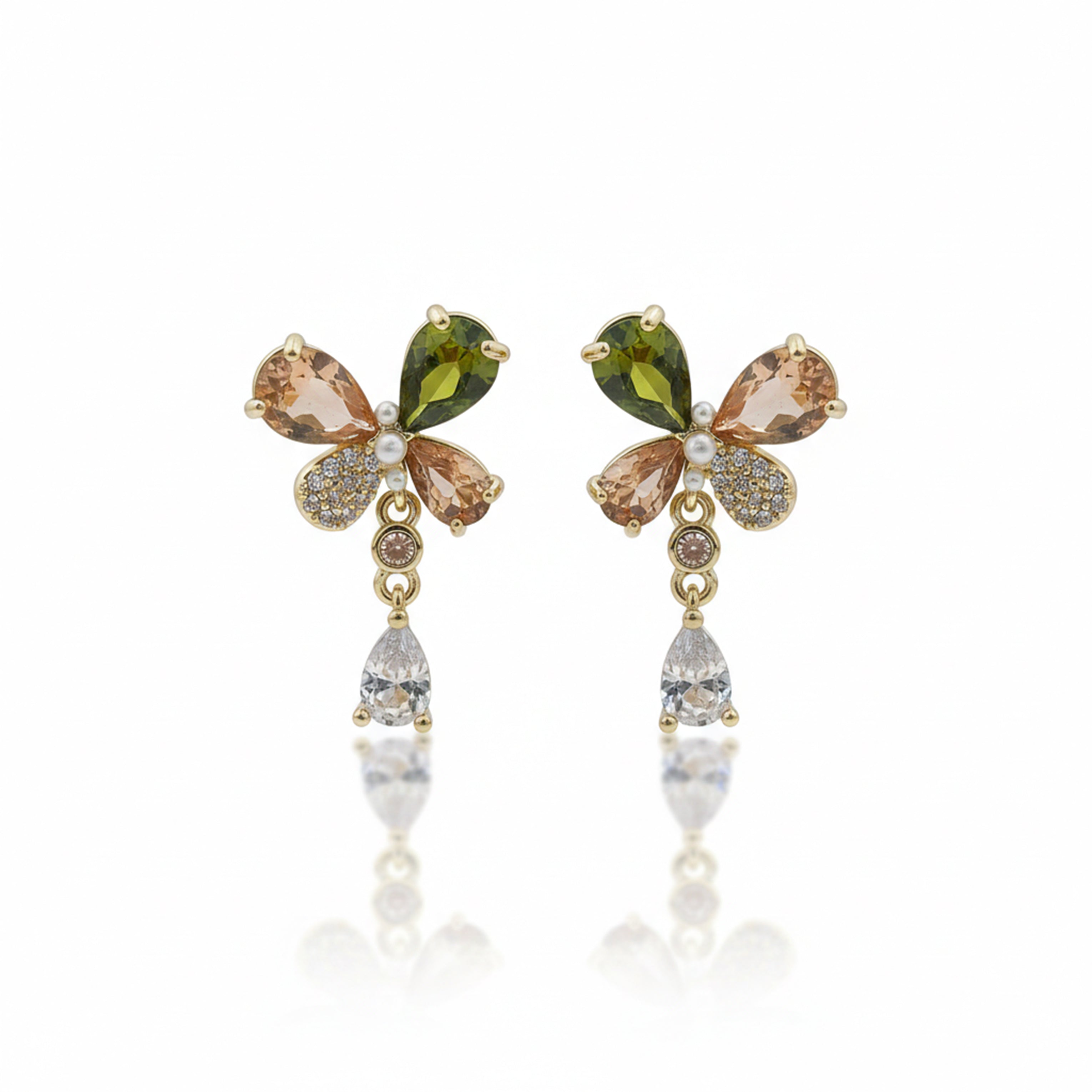 Floral Crystal Drop Earrings GWE -136