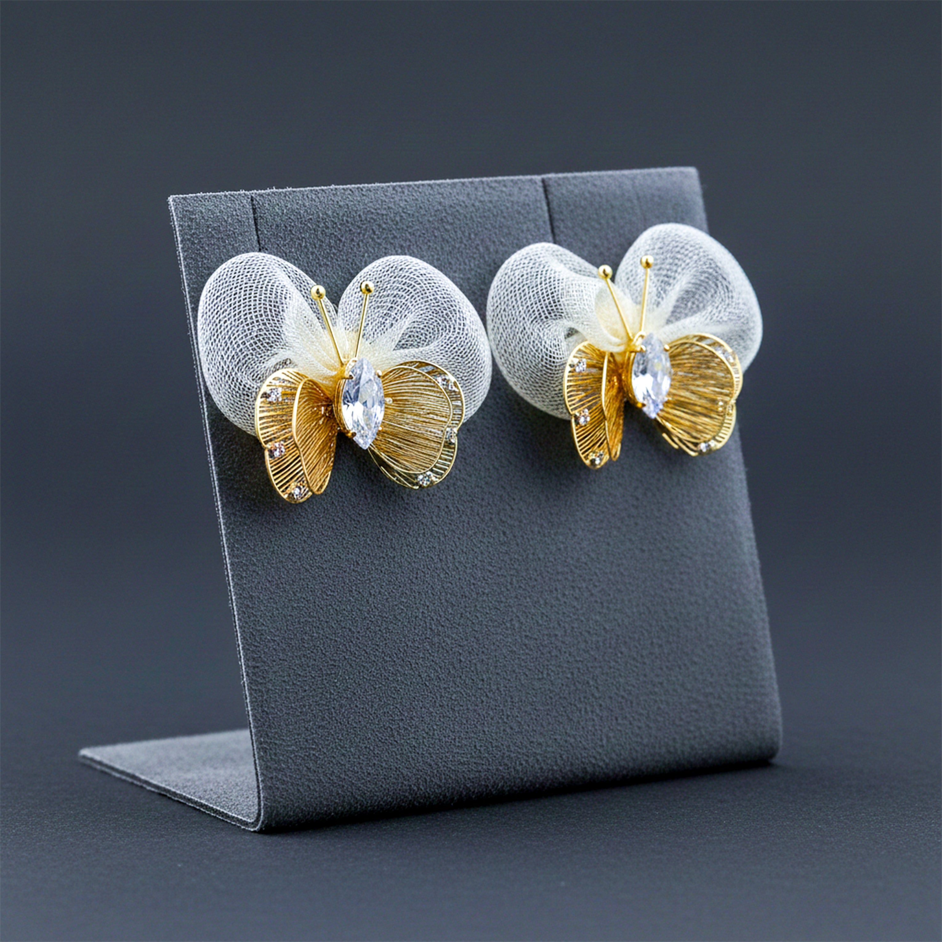 Butterfly Mesh Stud Earrings with Crystal Accent GWE -170