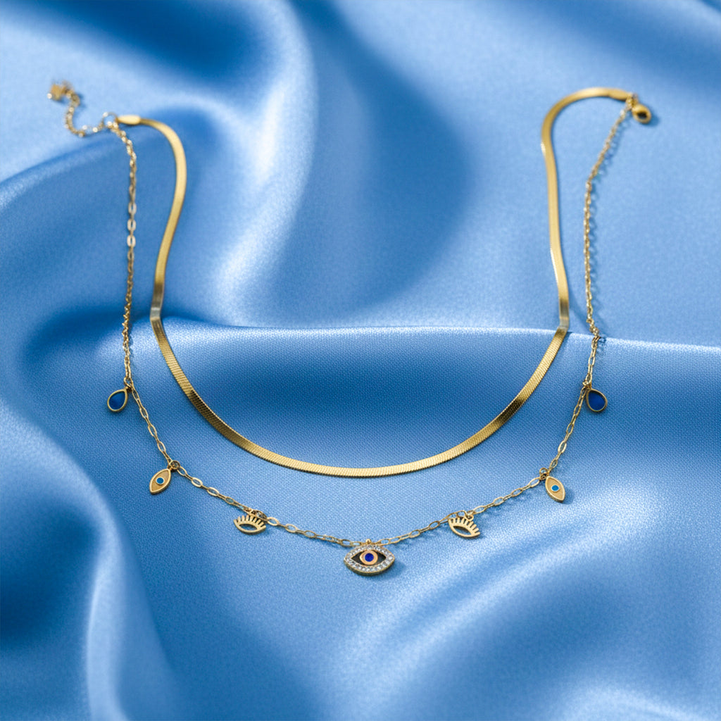Evil Eye Layered Gold Choker Necklace GWN -104