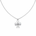 Silver Pearl Bow Heart Pendant Necklace GWN -52