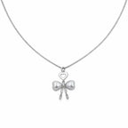 Silver Pearl Bow Heart Pendant Necklace GWN -52