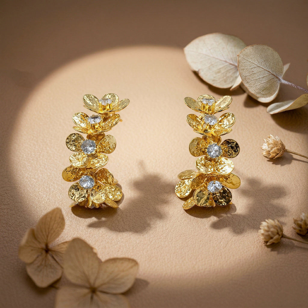 Golden Floral Cluster Earrings GWE -129