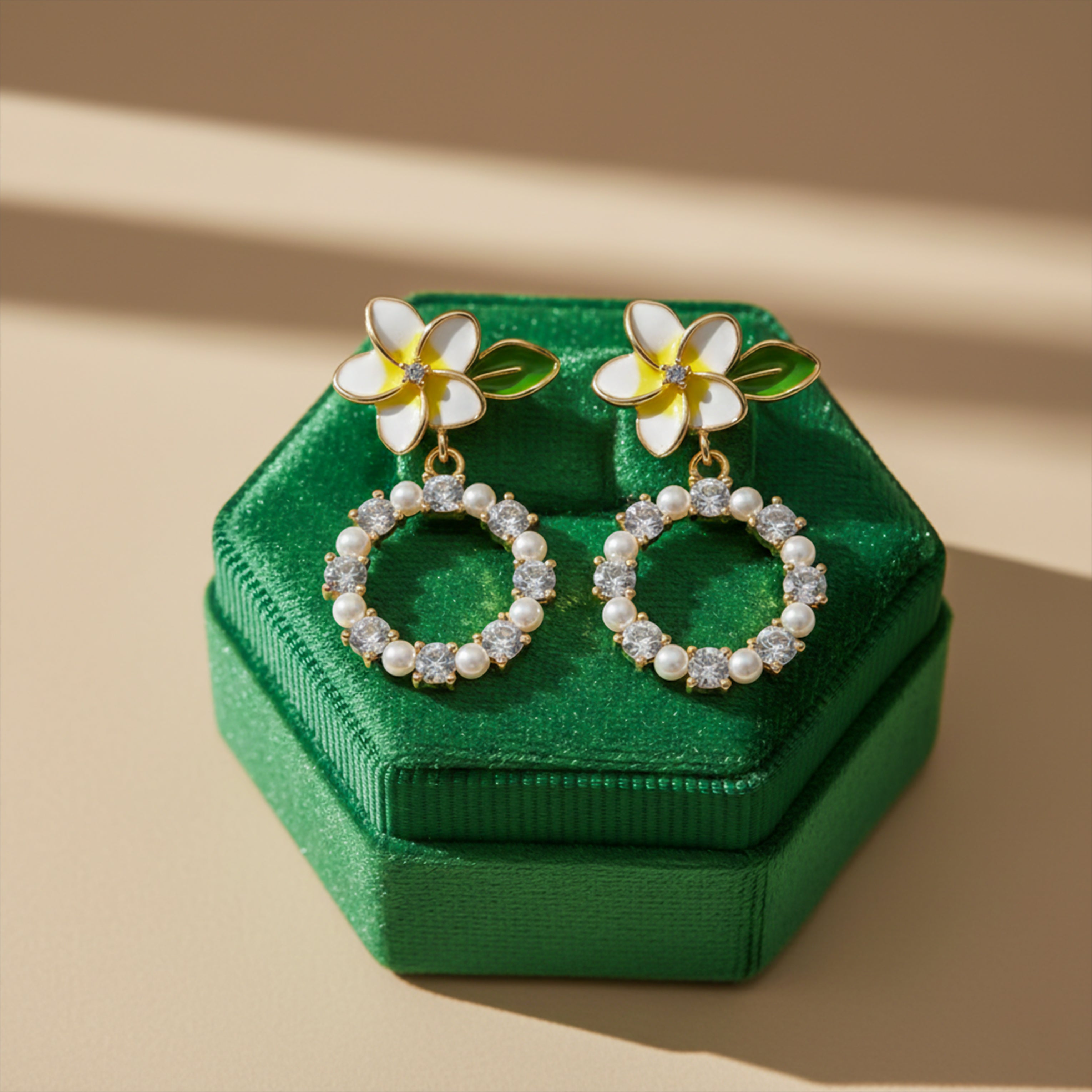 Floral & Crystal Hoop Drop Earrings GWE -133
