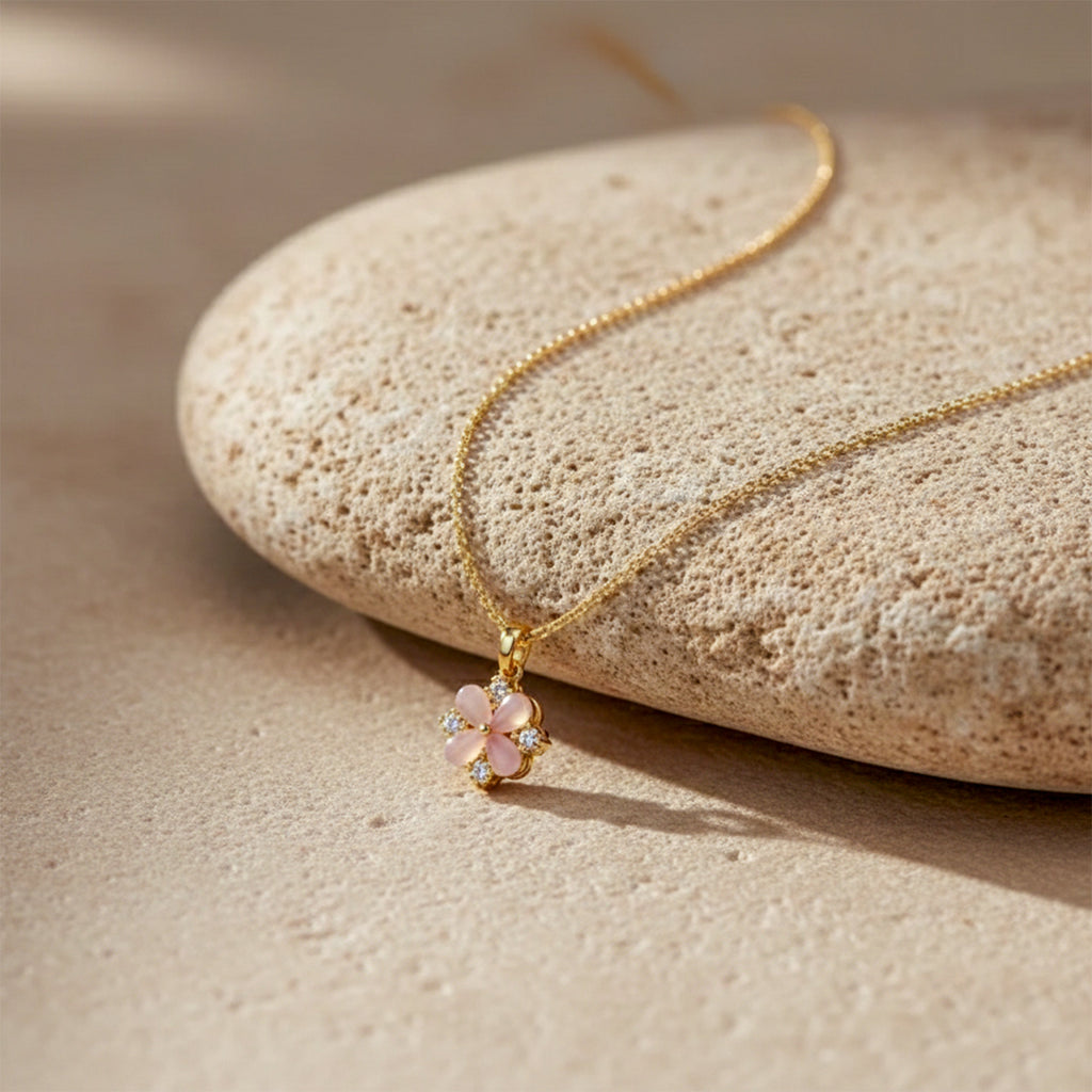 Dainty Pink Opal-Style Floral Women Neckless GWN -76