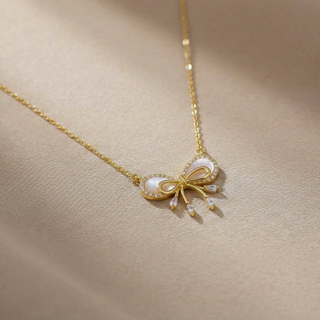 Gold Coquette Bow Women Necklace GWN -154