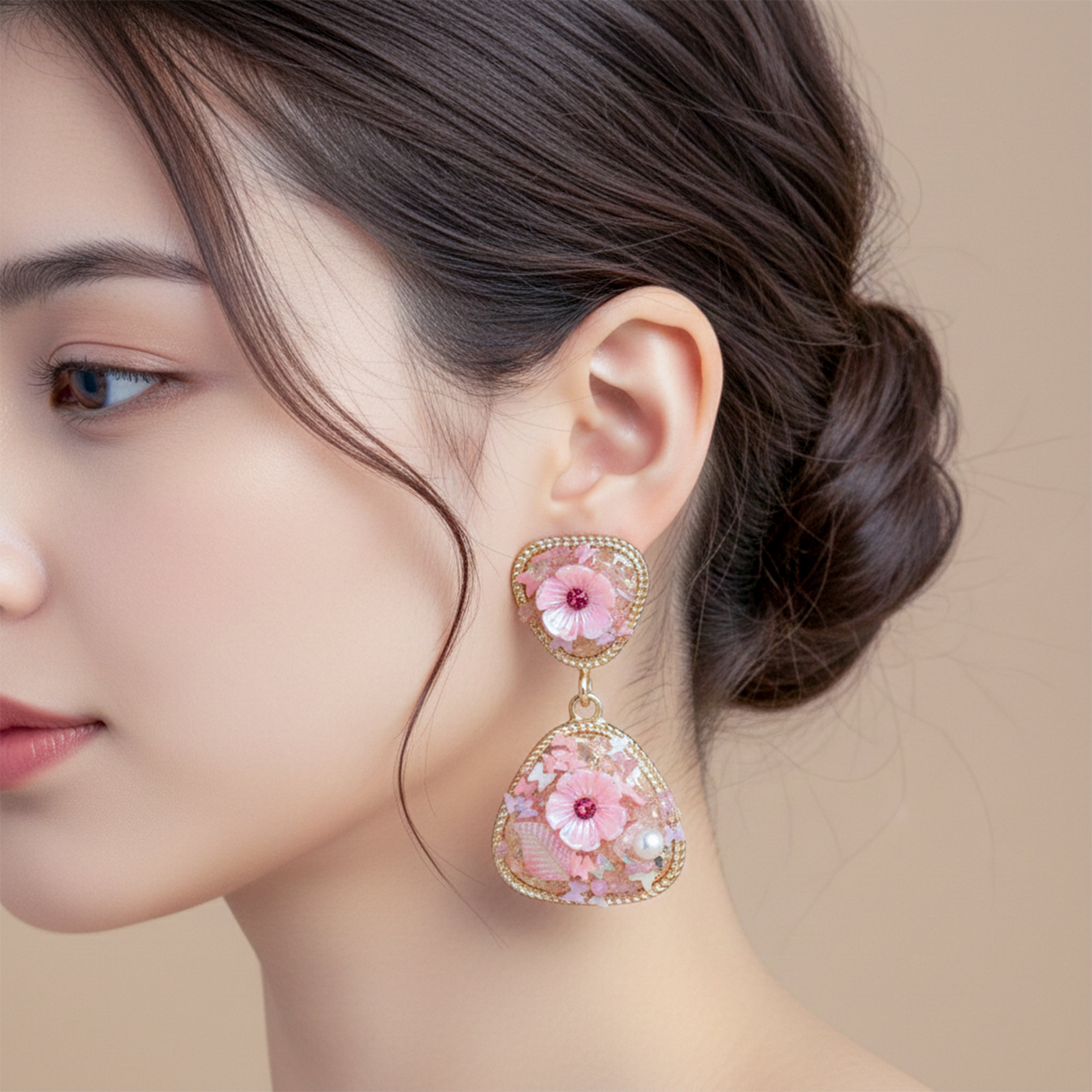 Pink Floral Stone Earrings GWE -248