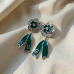 Emerald Silver Bloom Drop Earrings GWE -62