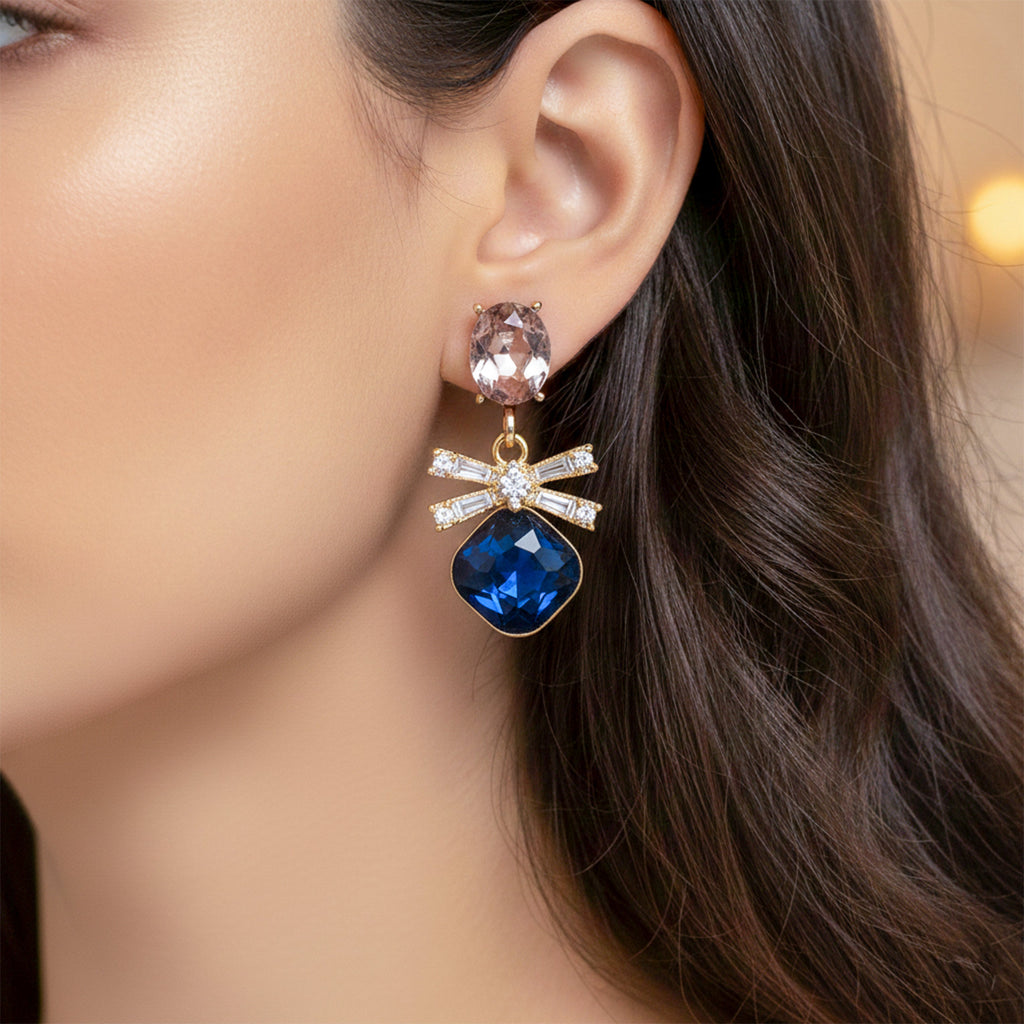 Royal Blue Crystal Bow Stud Earrings GWE -153