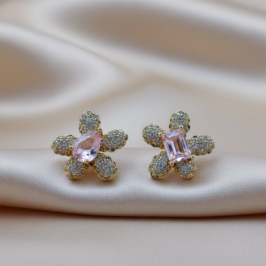 Floral Pink Crystal Stud Earrings GWE -140