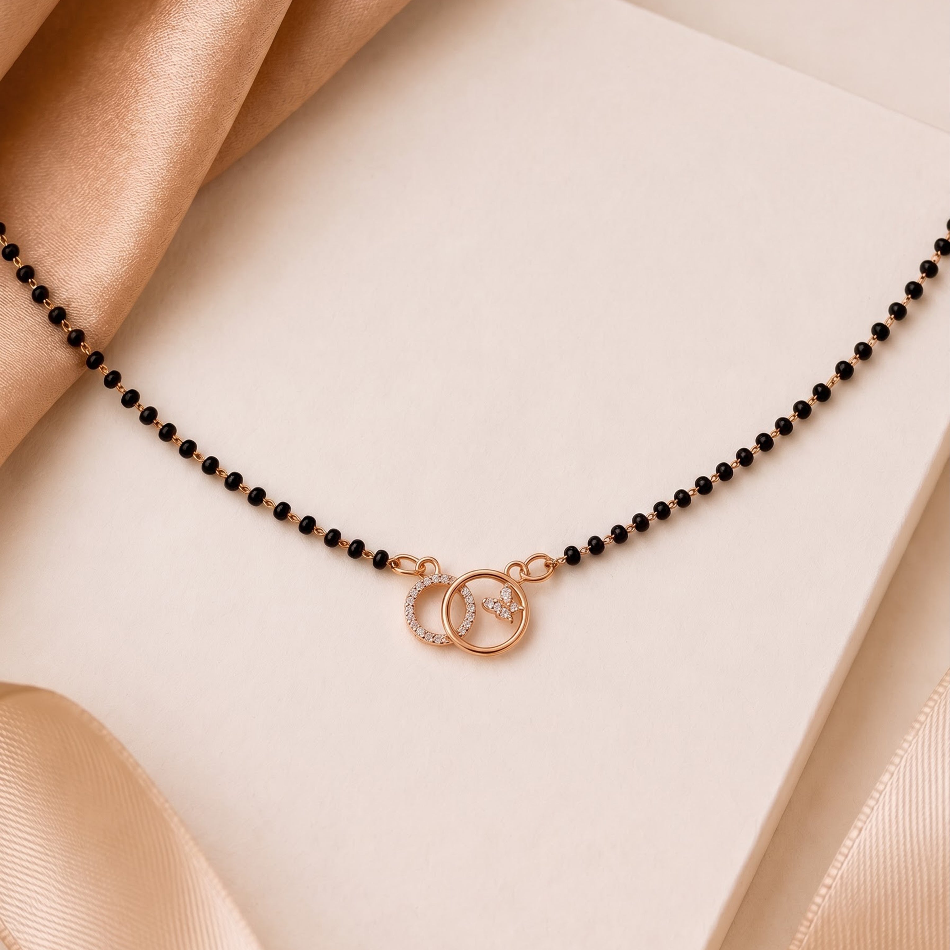 Rose Gold Black Beaded Mangalsutra GM -61