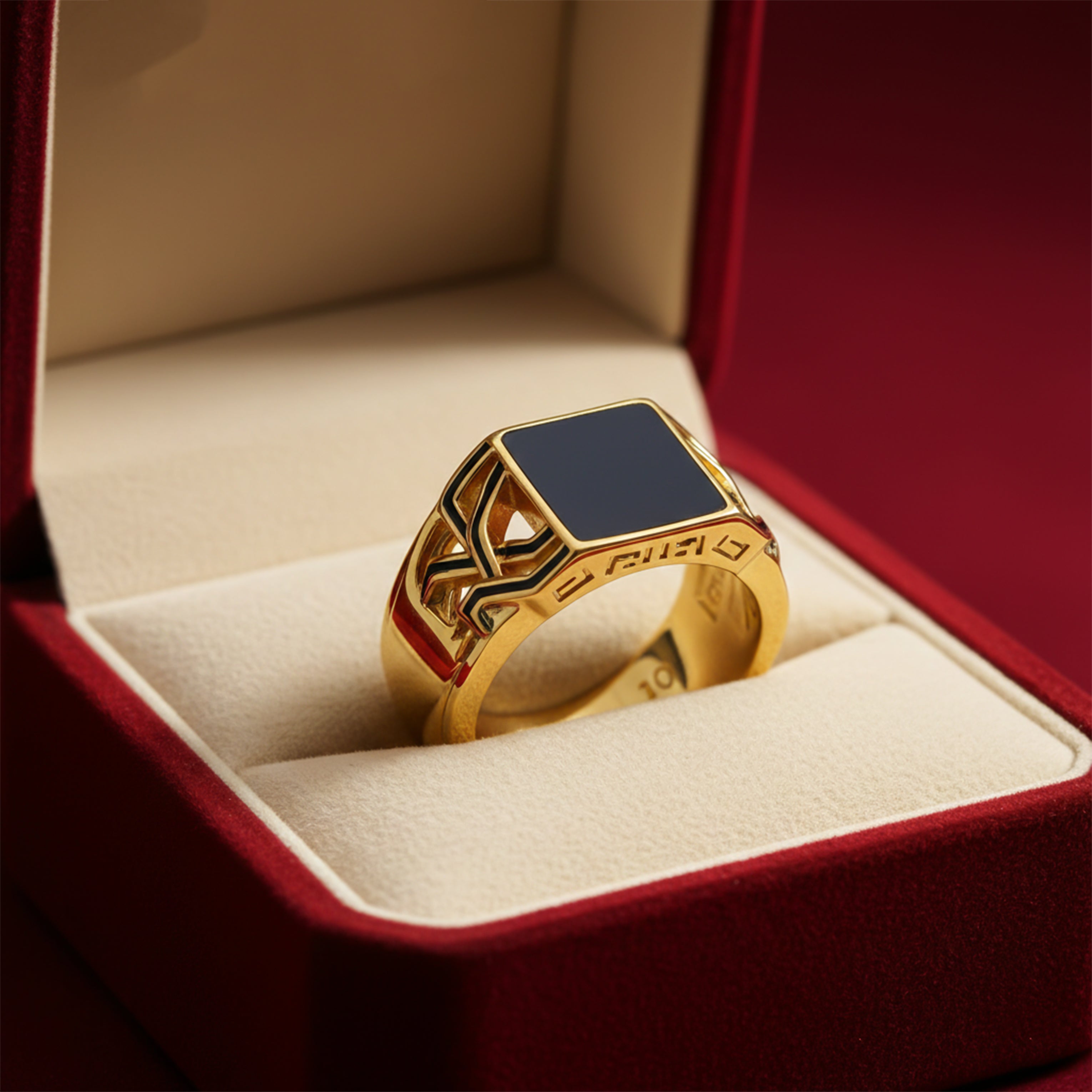 Men’s Gold-Tone Black Enamel Ring GMR -21