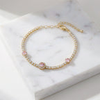 Gold Pink Halo Tennis Bracelet GWB -105