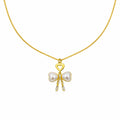 Golden Pearl Bow Heart Pendant Necklace GWN -51