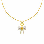 Golden Pearl Bow Heart Pendant Necklace GWN -51