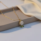olden Bloom Floral Pendant Necklace with Green Leaf Accents GWN -99