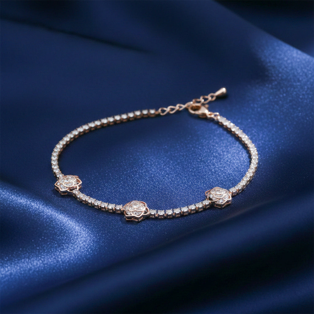Rose Gold Floral Tennis Bracelet GWB -107