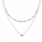 Silver Layered Heart & Spark Beaded Necklace GWN -64
