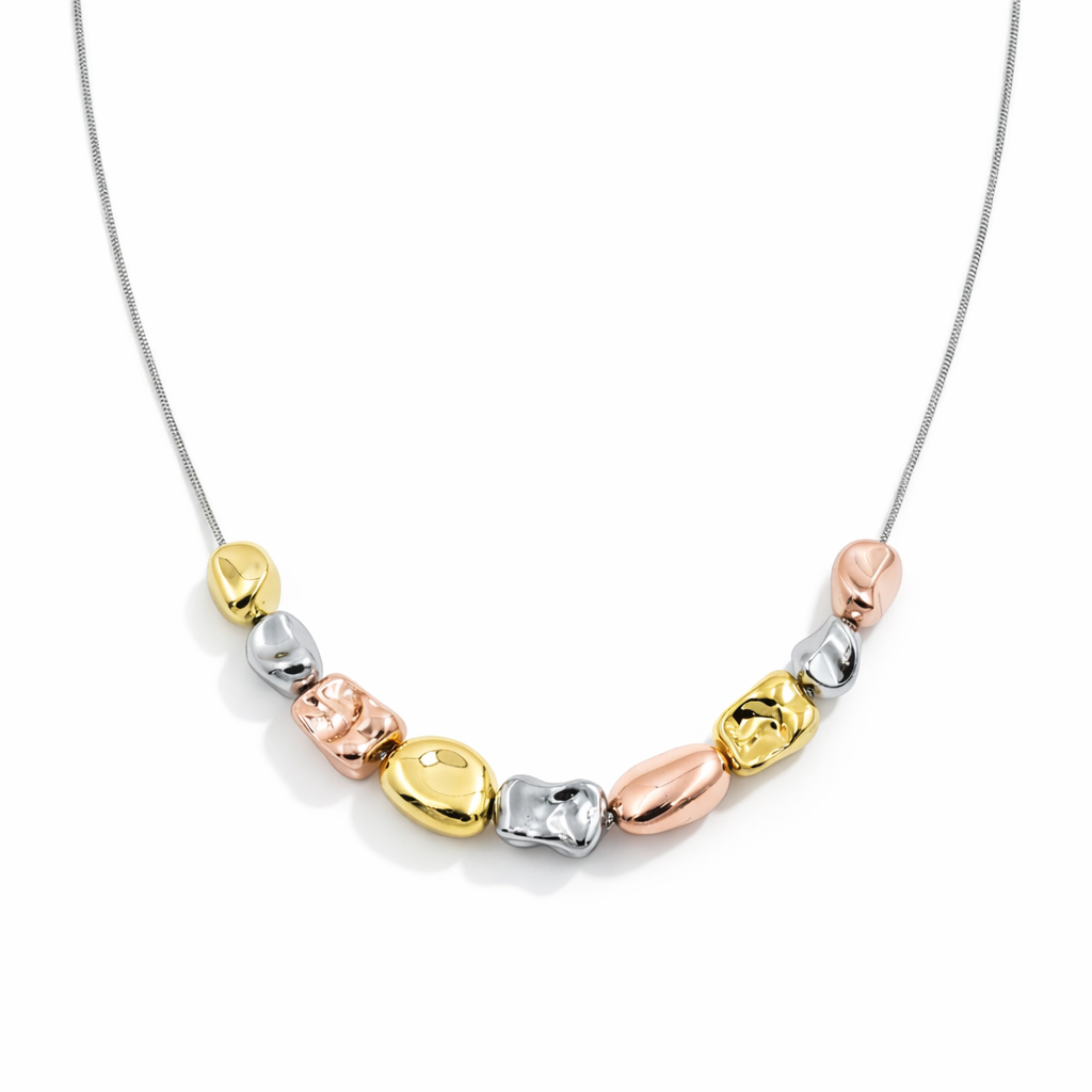 Trio Tone Sculpted Bead Necklace GWN -65