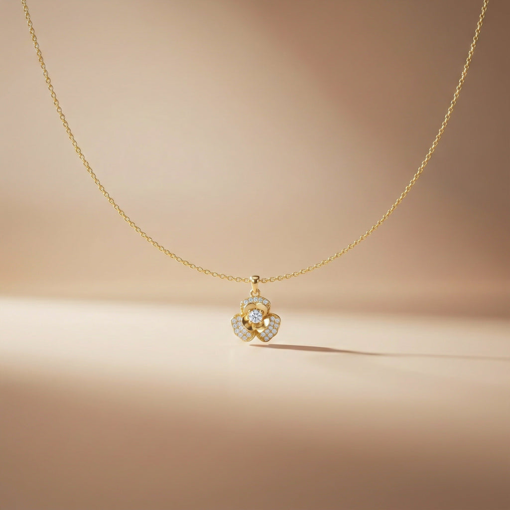 Floral CZ Pendant Necklace GWN -108