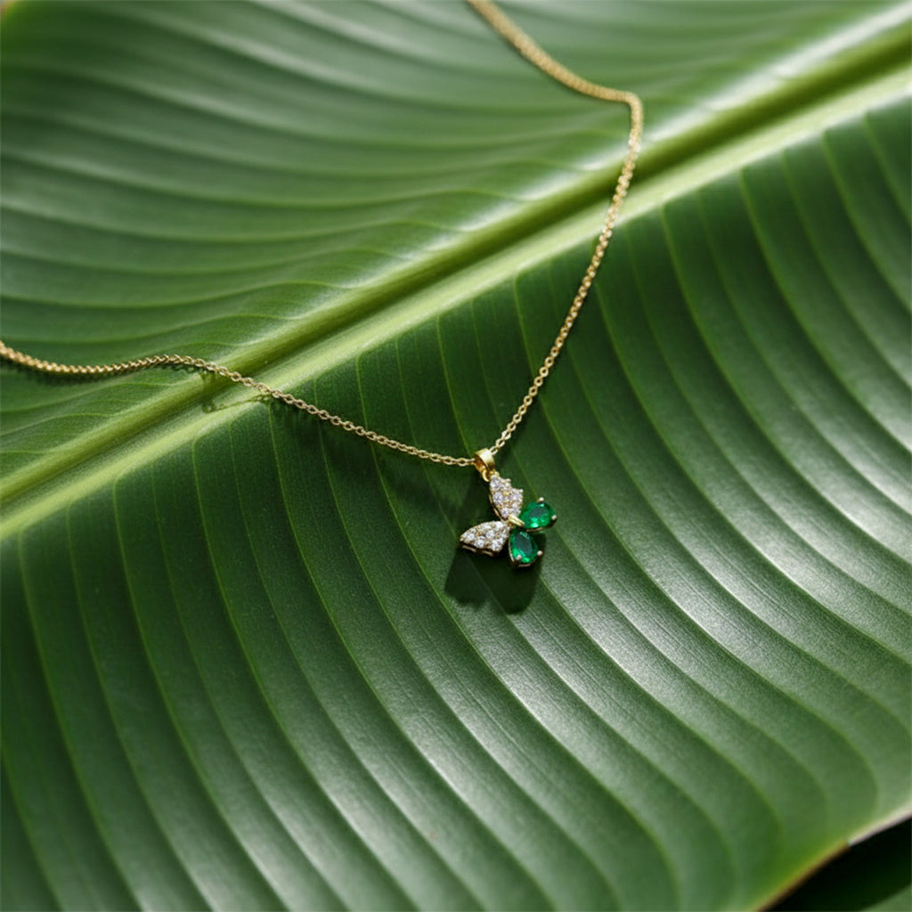 Dainty Emerald Green Butterfly Women Necklace GWN -112